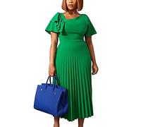 AOMEI Women's Short Sleeve Asymmetrical Ruffles High Waist Pleated Hem Midi Spring Dress (Green,M)