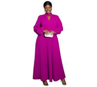 AOMEI Women's Spring Plus Size Long Sleeve A Line Pleated Maxi Dress Ladies Cutout Mock Neck Wedding Guest Church Dresses (Rose,XXL)