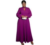 AOMEI Women's Spring Plus Size Long Sleeve A Line Pleated Maxi Dress Ladies Cutout Mock Neck Wedding Guest Church Dresses (Purple,3XL)