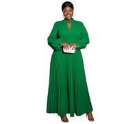 AOMEI Women's Spring Plus Size Long Sleeve A Line Pleated Maxi Dress Ladies Cutout Mock Neck Wedding Guest Church Dresses (Green,3XL)