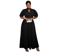 AOMEI Womens Summer Plus Size Short Sleeve A Line Pleated Maxi Dress Cutout Mock Neck Wedding Guest Church Dresses(Black,4XL)