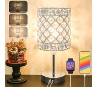 Aomeya Touch Control Crystal Table Lamp with USB-C＆USB-A Charging Ports,3-Way Dimmable Bedside Lamps for Bedroom Living Room E14 Base Bulb Included (1-PCS-USB)