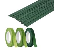 Aomhrek 3 Rolls 3 Colors Florist Tape, 100 Pcs Floral Wire 30 cm, Highly Flexible Floristry Wires, Elastic Floral Tape, Floristry Supplies for Flower Art