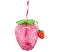 Aomhrek Strawberry Water Cup 500 ML Pink Plastic Cup with Lid and Straw Reusable Sippy Cup