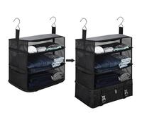 Aomiduo Hanging Packing Cubes Portable Closet Shelves Travel Collapsible Oxford Compression Garment Organisers for Carry-on Luggage Suitcase with Breathable Perforated Material Large, Black