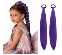 Aomig 2 Packs*50g Purple Hair Extensions Pre Stretched Braiding Hair Long Purple Pony Tail Synthetic Hair Extensions Rumi Wig Ponytail Extension for Women Girls Party Halloween Cosplay Costume Hair