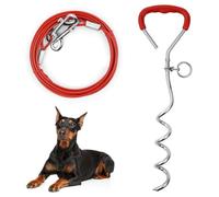 Aomig 20FT(3M) Dog Stake and Tie Out Cable, Heavy Duty Dog Tie Out Cable with Spiral Ground Stake, Sturdy Dog Lead Stake, Steel Spiral Ground Dog Spike, Dog Accessory for Outdoor, Yard