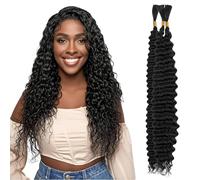 Aomig 24 Inch Boho Braids Human Hair Extensions, Curly Braiding Hair Ocean Wave Crochet Hair, Curl Crochet Braids Pre-looped Synthetic Bohemian Faux Locs Crochet Braids Hair Extensions(50g*3pcs-1B#)