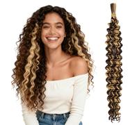 Aomig 24 Inch Boho Braids Human Hair Extensions, Curly Braiding Hair Ocean Wave Crochet Hair, Curl Crochet Braids Pre-looped Synthetic Bohemian Faux Locs Crochet Braid Hair Extensions(50g*2pcs-P4/27)
