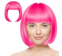 Aomig 3 Pack Short Rose Red Bob Wigs Set with 2 Wig Cap, Neon Fancy Dress Accessory Cosplay Party Wig, Synthetic Straight Wig for Daily Halloween