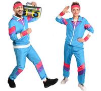 Aomig 80s Height of Fashion Shell Suit Costume, 80s Fancy Dress Men Women with Headband Wristbands, 1980s Disco Fancy Dress, 80s 90s Outfits Fashion Retro Tracksuit for Halloween Carnival Party
