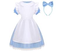 Aomig Alice Costumes Kids - Alice Wonderland Dress Set with Hairband for Girls, Blue & White Fancy Dress for Kids & Toddler, Book Day & Halloween