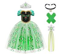 Aomig Anna Princess Costume for Girls, Girl Anna Princess Dress Up with Crown Fairy Wand Gloves Necklace, Snow Queen Princess Dress Elsa Fancy Dress for Birthday Party Halloween Christmas Cosplay(150)