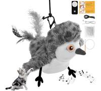 Aomig Cat Toy Interactive Flapping Bird, Cat&Kitten's Rechargeable Chirping Simulation Bird Toy Toy with Feather, Remote Control Activated Squeak Cat Toy, Electric Plush Bird Toy for Cat Play Fun