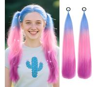 Aomig Coloured Ombre Wig Rainbow Hair Extensions, 2 Packs*50g Glitter Mermaid Braiding Hair Mermaid Pony Tail Synthetic Hair Extensions, Rainbow Wig Ponytail Extension for Women Girls Braiding Hair