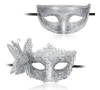 Aomig Couple Masquerade Masks, 2 Pack Lace Venetian Party Eye Mask Halloween Costume Mask Classic Mardi Gras Mask for Couples Women and Men