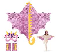 Aomig Dinosaur Cape, Dinosaur Carnival Cloak, Children's Cosplay Carnival Costume Cloak with Mask, Dinosaur Cape for Role Play, Halloween Theme Party Birthday Party Masquerade Costumes(Pink-110cm)