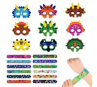 AOMIG Dinosaur Masks & Dinosaur Slap Bands for Kids, 21Pcs Felt Dinosaur Cosplay Mask Snap Bracelets, Dinosaur Costumes Felt Masks Animals Wristband Toy Party Favors for Boys Girls Party Bags Fillers