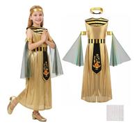Aomig Egyptian Cleopatra Costume Kids 7PCS Ancient Egypt Princess Costume Goddess Queen Fancy Dress Up Set Ancient Pharaoh Costume Outfit for Cosplay Party Halloween Christmas World Book Day(XL)