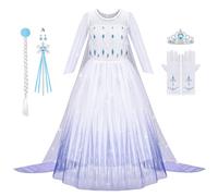 Aomig Elsa Dress up for Girls Elsa Costume, Ice Snow Queen Costume, Princess Elsa Long-sleeve Costume, Princess Elsa Fancy Dress Outfit for Girl Birthday Party Cosplay World Book Day Carnival(5-6 Y)