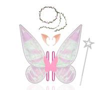 Aomig Fairy Wing, Butterfly Wings for Kids Girls, Sparkling Sheer Wings with Flower Headband, Elf Ears and Fairy Wand, Angel Wings Princess Fancy Dress Up Costumes for Halloween Party Cosplay