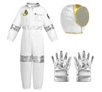 Aomig Kids Astronaut Costume Space Adventure Outfit With Helmet, Bag and Gloves - Unisex Spaceman Jumpsuit Fancy Dress for Girls or Boys World Book Day Gift