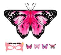 Aomig Kids Butterfly Wings Costume, 6Pcs Butterfly Fairy Costume with Rainbow Butterfly Shawl Wings, Headband and Eye Mask, Butterfly Cape Wings Fancy Dress for Christmas Halloween Party Cosplay