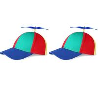 Aomig Kids Funny Helicopter Baseball Cap with Propellers, Colorful Patchwork Rainbow Propeller Cap, Summer Sun Protection Sun Hat for Fancy Dress Party Gifts (Pack of 2)