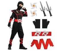 Aomig Kids Halloween Fancy Dress Costume with Ninja Accessories, Warrior Muscle Costume for Boys Girls, Luxury Role Play Outfit for Halloween Cosplay Theme Party (S)