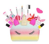 Aomig Kids Makeup Set for Girls Washable Make Up Set with Unicorn Colourful Handbag, Non-Toxic Kids Cosmetics, 20PCS Princess MakeUp Kit, Christmas Halloween Birthday Makeup Gift for Girls