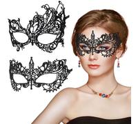 Aomig Masquerade Mask for Women 2 Pcs Venetian Carnival Eye Masks Sexy Black Lace Half-Face Masks for Lady Girls Couples Elegant Party Halloween Mask Ball Fancy Dress Costume Accessories(Elf + Knight)