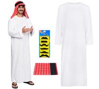 Aomig Men Arab Costume 3/4/9/21PCS Arabian Sheikh Fancy Dress Outfit | Arabischen Gebetskleidung Middle Eastern Clothes Outfit Halloween Christmas Party World Book Day Cosplay White Sheik Robe Set
