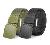 Aomig Men's Adjustable Nylon Canvas Fabric Golf Belt, No Holes Invisible Belt, 2PCS (Black/Army Green, 1.42M)