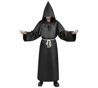 Aomig Monk Costume, 4Pcs Medieval Friar Hooded Monk Cape Renaissance Wizard for Adult Men, Pastor Outfit Priest Robe Costume Halloween Fancy Dress Christmas Party Cosplay Costume(Black-M)
