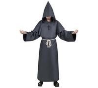 Aomig Monk Costume, 4Pcs Medieval Friar Hooded Monk Cape Renaissance Wizard for Adult Men, Pastor Outfit Priest Robe Costume Halloween Fancy Dress Christmas Party Cosplay Costume(Dark Gray-XL)