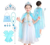 Aomig Princess Cape Set, 11 Pcs Dress Up Clothes for Little Girls, with Cape, Crown, Wand, Jewelry, Bag, Gloves, Dress Up Costume Toys Gifts for Halloween Birthday Party Cosplay, Ages 3+