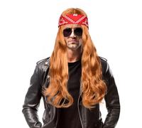 Aomig Rock Star Heavy Metal Wig Set - Retro Blonde Rocker 70s 80s Costume Accessories for Men/Women - Disco & Halloween Parties