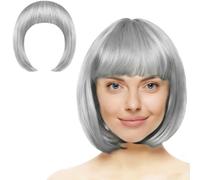 Aomig Short Bob Wig for Women, 2 Pack Short Granny Gray Bob Wigs Set with 1 Wig Cap, Neon Fancy Dress Accessory Cosplay With Bangs, Synthetic Straight for Daily Halloween Party