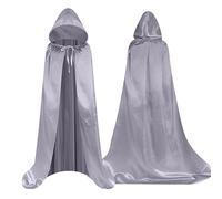 Aomig Silver Hooded Cape Kids Long Hooded Robe Cloak Holloween Grim Reaper Cape for Boys Girls Halloween Christmas Witch Vampires Devil Costume Cosplay Fancy Dress Party (100cm/39.37in)