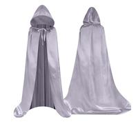 Aomig Silver Hooded Cloak Long Cape for Adult, Vampire Witch Carnival Halloween Adult Wizard Costume, Wizard Cape Fancy Dress Costume Cosplay Accessories (150cm/59in)