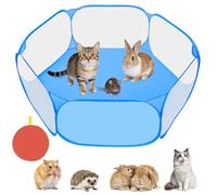 Aomig Small Animal Pet Playpen Foldable Pet Cage Tent Pop-Up Exercise Fence Transparent Animal Playpen Breathable Training Fence Hexagonal Play Pen for Guinea Pig Rabbits Hamster Chinchillas(Blue)
