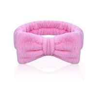 AOMIG Spa Headbands for Women, Fluffy Headband for Washing Face, Elastic Bowknot Hair Band, Microfiber Elastic Women & Girls' Head Band for Makeup, Shower, Sports(Pink)