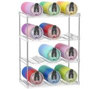 Aomig Stackable Water Bottle Storage Organiser Plastic Wine Bottle Holder Cupboard Organiser Large Compartment Tumbler Organiser Clear Mug Cup Holder for Fridge Kitchen Cabinet Wine(4 Tier Hold 12)