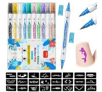 AOMIG Temporary Tattoo Pen, 10Pcs Double- ended Glitter Tattoo Pen Kit with Stencils Of 24 Different Patterns, Shimmery Body Tattoo Markers for Kids Party Dress Up