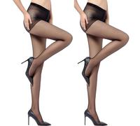 Aomig Tights for Women, 2 Pcs 5D Black Silk Sheer Soft Pantyhose, High Waist Control Top With Reinforced Toes and Stretch Fit Design