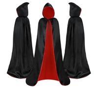Aomig Unisex Reversible Cape Halloween Hooded Cloak Double Sided 2 Colors Hooded Cape Witch Costume Grim Vampire Long Cape Wizard Robe Costume Fancy Dress for Halloween Christmas World Book Day(150cm)