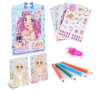 Aomig Watercolor Painting Book for Kids, Arts and Makeup Crafts for Kids, Drawing Set for Girl Travel Pocket Watercolor, Make Up Play on Paper & Princess Dazzling Stickers for Girls Birthday
