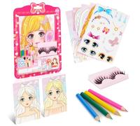 Aomig Watercolor Painting Book for Kids, Arts and Makeup Crafts for Kids, Drawing Set for Girl Travel Pocket Watercolor, Make Up Play on Paper & Princess Dazzling Stickers for Girls Birthday
