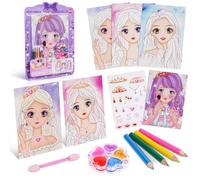 Aomig Watercolor Painting Book for Kids, Arts and Makeup Crafts for Kids, Drawing Set for Girl Travel Pocket Watercolor, Make Up Play on Paper & Princess Dazzling Stickers for Girls Birthday