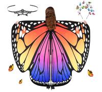 Aomig Womens Butterfly Wings Costume, Rose Red Blue Butterfly Shawl Wings with Mask, Adult Fairy Pixie Cloak Butterfly Cape Wings Fancy Dress for Christmas Halloween Party Cosplay Dancing